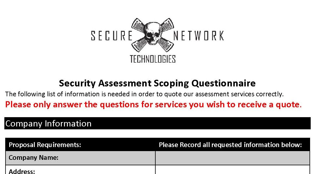 SNT Scoping Questionnaire